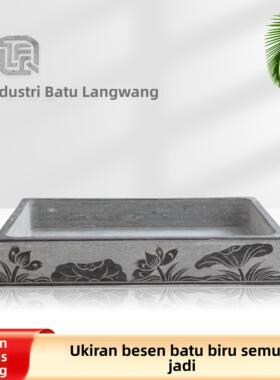 上水石石盆水旱盆景假山底座吸水定制天然青石长方形花盆水石盆景