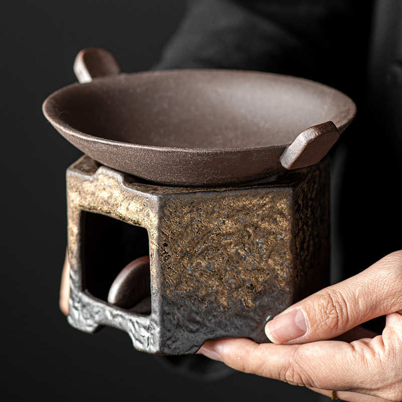 鎏金六边烤茶炉陶瓷蜡烛加热温茶炉底座烤茶器功夫茶具配件烤茶碟