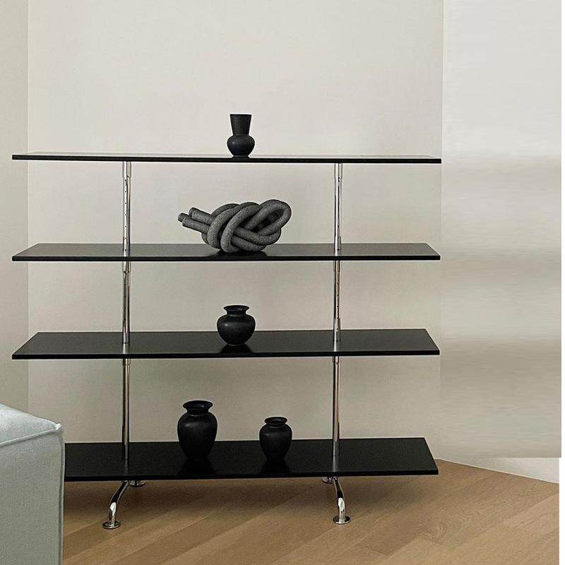 中古不锈钢层架复古置物架三层墙边架陈列杂志架落地书架带轮收纳