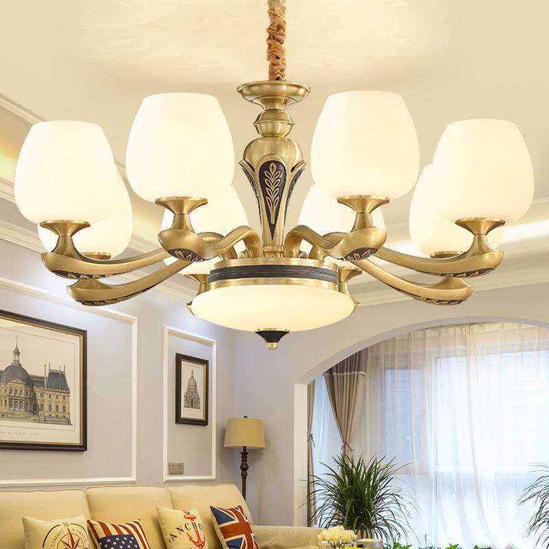 美式吊灯客厅灯家用奢华大气欧式餐厅灯现代简约复古云石全铜灯具