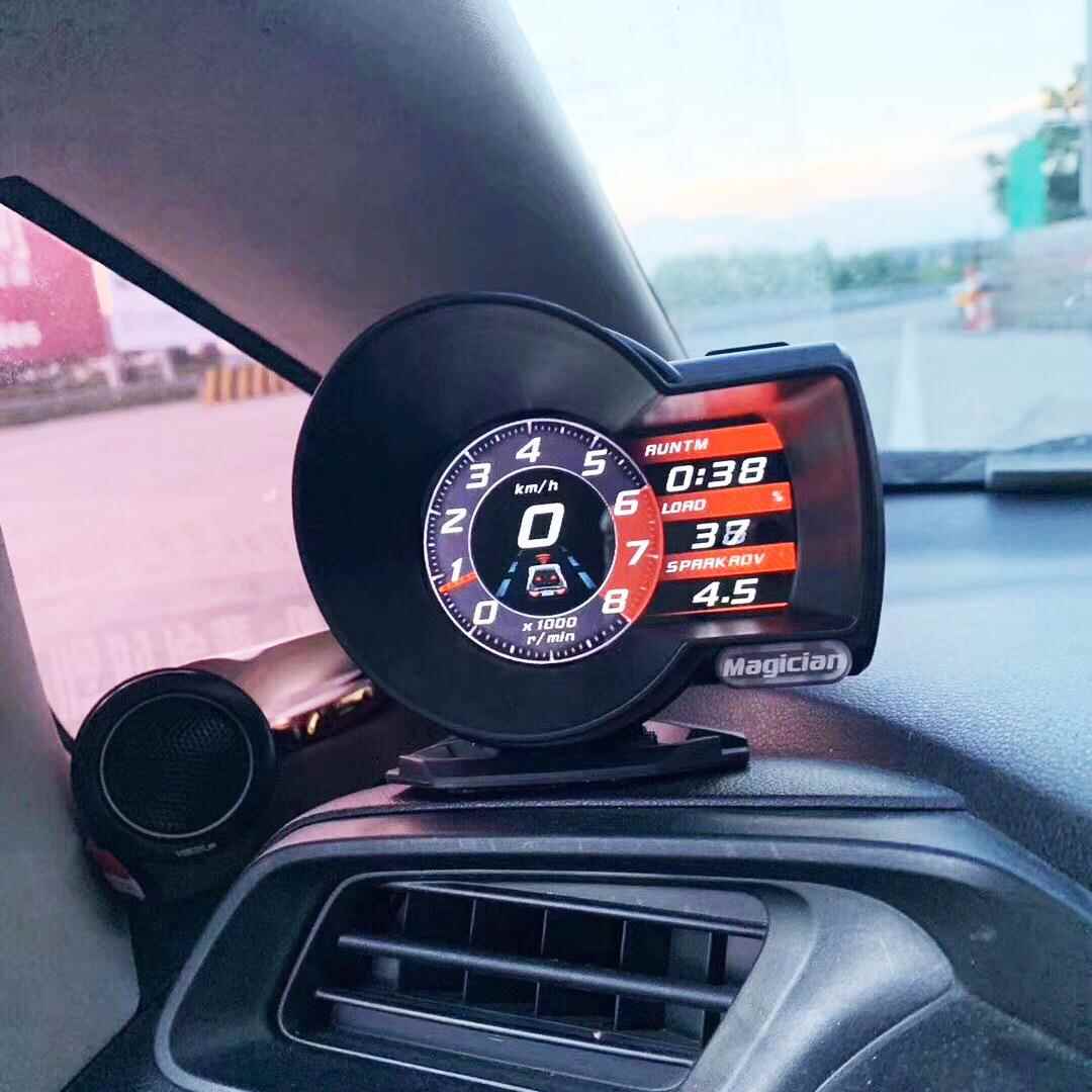 魔术师obd液晶仪表 汽车改装多功能抬头显示器转速水温涡轮电压表