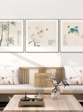新中式餐厅饰画客原木风花鸟XIJ室挂画日式酒店民宿墙画厅茶装壁