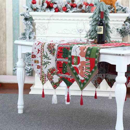 Christmas Decoration Snowman Robin Berry Linen Table Runner1