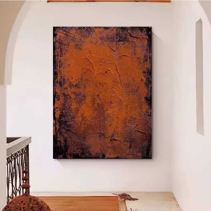 纯手绘油画红色客厅背景墙装饰画小众立体肌理高档走廊过道壁画