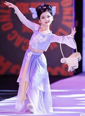 高档儿古典舞簪花童引演出汉唐舞弄影碟花香舞蹈服燕无服歇飘逸大