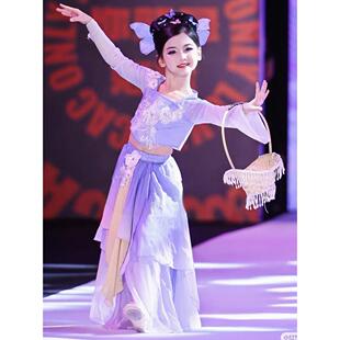 高档儿古典舞簪花童引演出汉唐舞弄影碟花香舞蹈服燕无服歇飘逸大