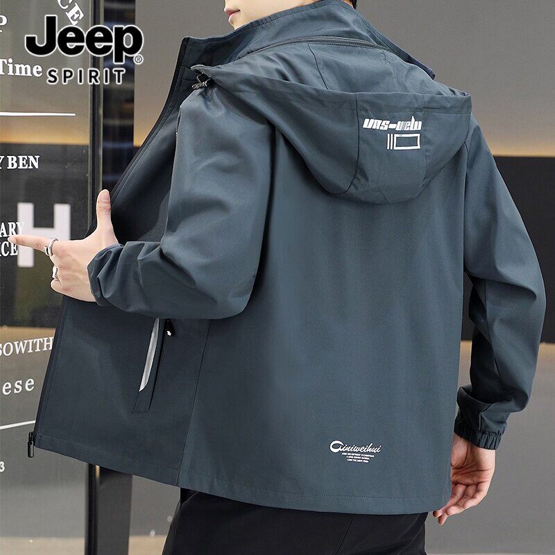 JEEP SPIRIT吉普夹克男士春秋2026新款连帽休闲宽松冬季加绒外套