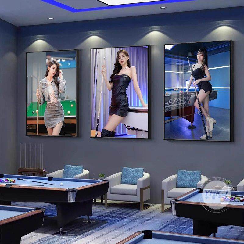 台球厅墙面装饰画 画网红美女海报桌球室挂画 画司诺克俱乐部背景