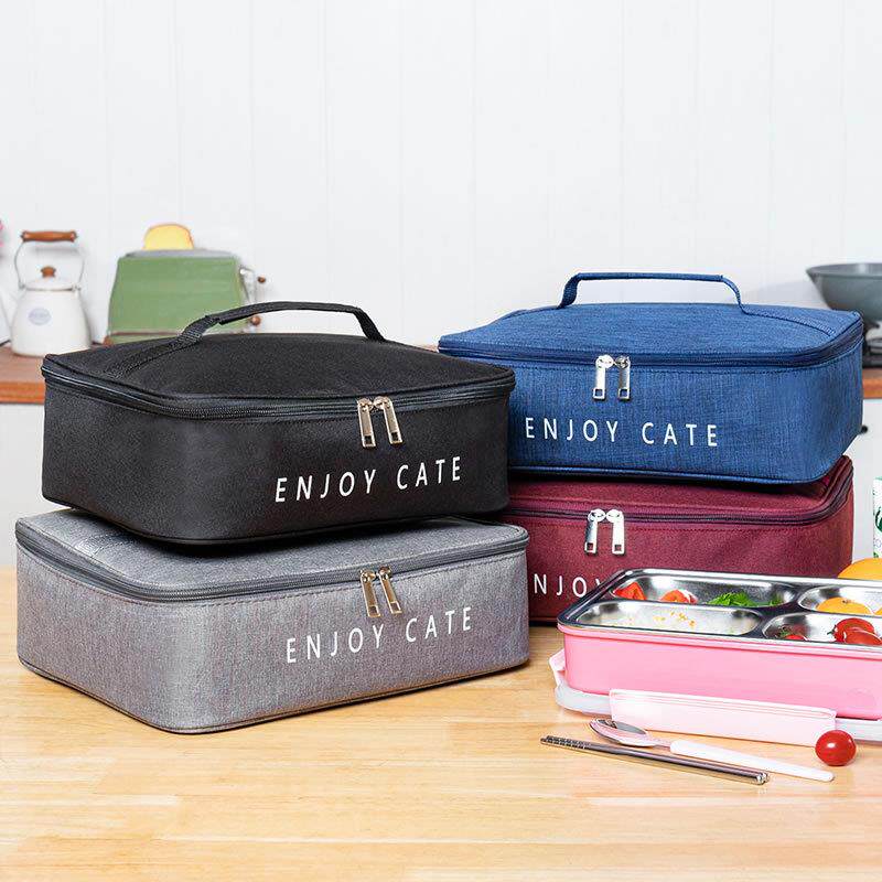 新款直销饭盒手提包长方形牛津布保温袋铝箔加厚便当包学生餐盒带