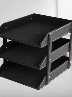 皮革三层文办件架资料桌面办公收架纳件A272盘商务文公用品书报架