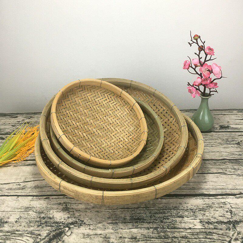 竹筛子竹编簸箕民间特色制品精品沥水晾晒有孔无孔圆形家用竹篮筐