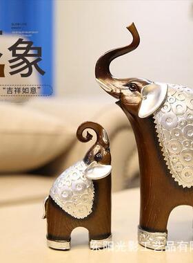 新中式大象母子玄关桌面电视柜酒柜客厅摆件家居装饰品高档次礼物