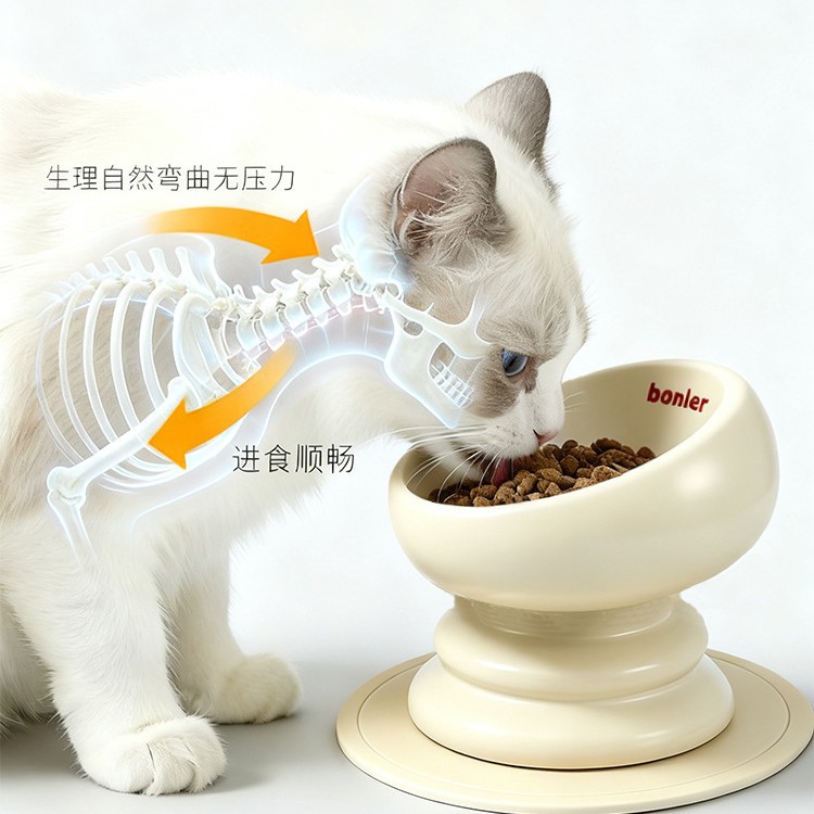 外贸高脚陶瓷宠物加高猫咪慢食碗