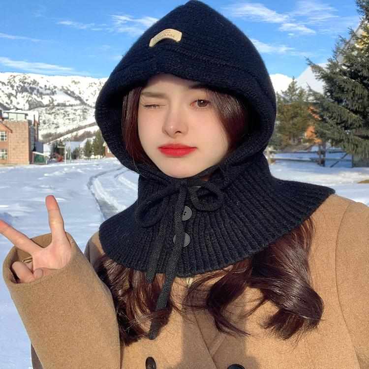 巴拉克拉法帽子女2023新款冬季保暖连帽围脖一体显脸小针织毛线帽
