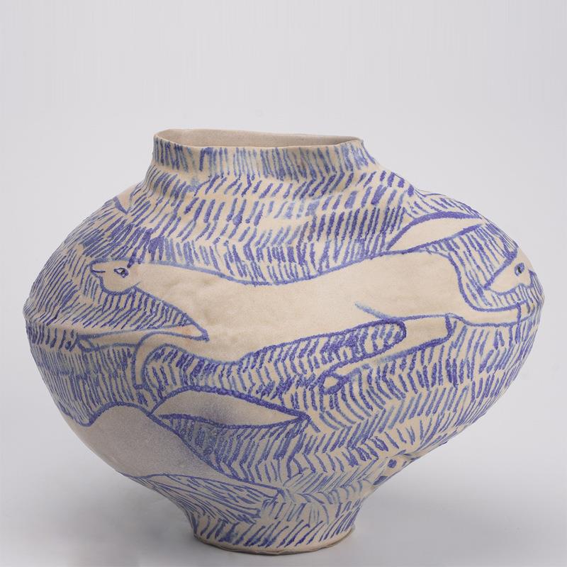 中古风手绘梦马陶瓷花瓶家居样板间青花插花器玄关餐桌装饰品摆件