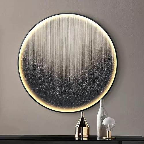 现代玄关装饰画圆形抽象艺术走廊餐厅挂画led灯画简约大气房间画