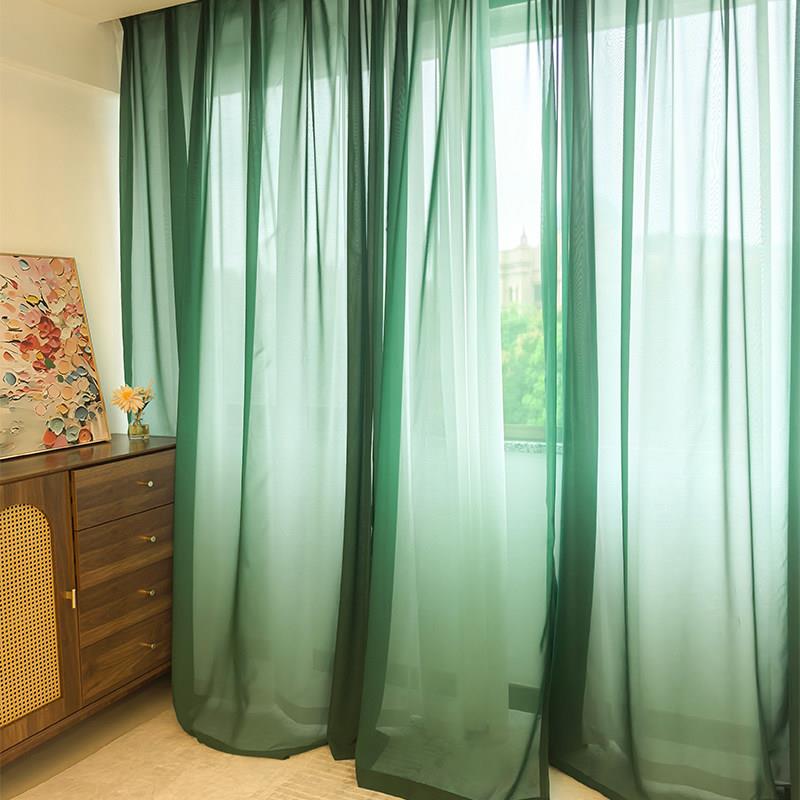 复古墨绿色遮光双层纱帘窗帘阳台防晒帘卧室装饰帘隔断窗纯色简约