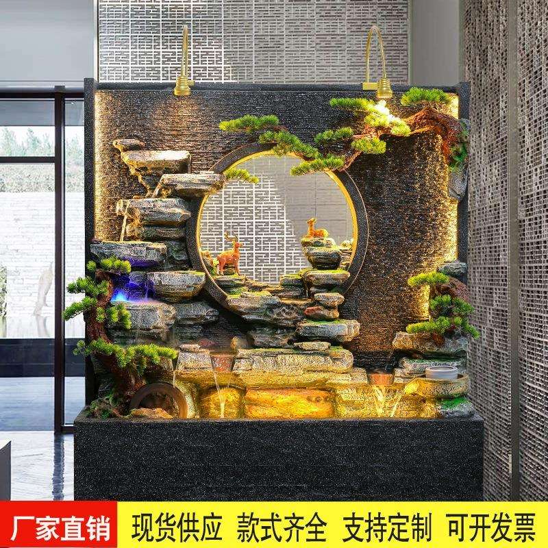 大型假山流水幕墙喷泉加湿器风水轮鱼缸客厅阳台庭院店铺开业摆件