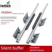 底部导轨减震缓冲器三段式 全拉回弹隐藏滑轨静音轨道抽屉衣柜柜