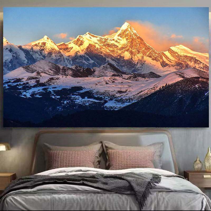 新款梅里雪山风景挂布墙面遮丑装饰背景布床头卧室治愈系墙布画布
