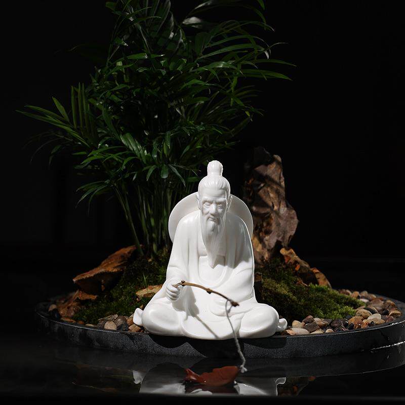 姜太公钓鱼意陶瓷摆件NYH创老翁户外假山鱼缸盆装景沙盘造景饰配
