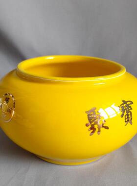 黄色聚宝盆陶瓷罐子摆件无盖带盖都有，招财进宝铜钱元宝图可绑绳