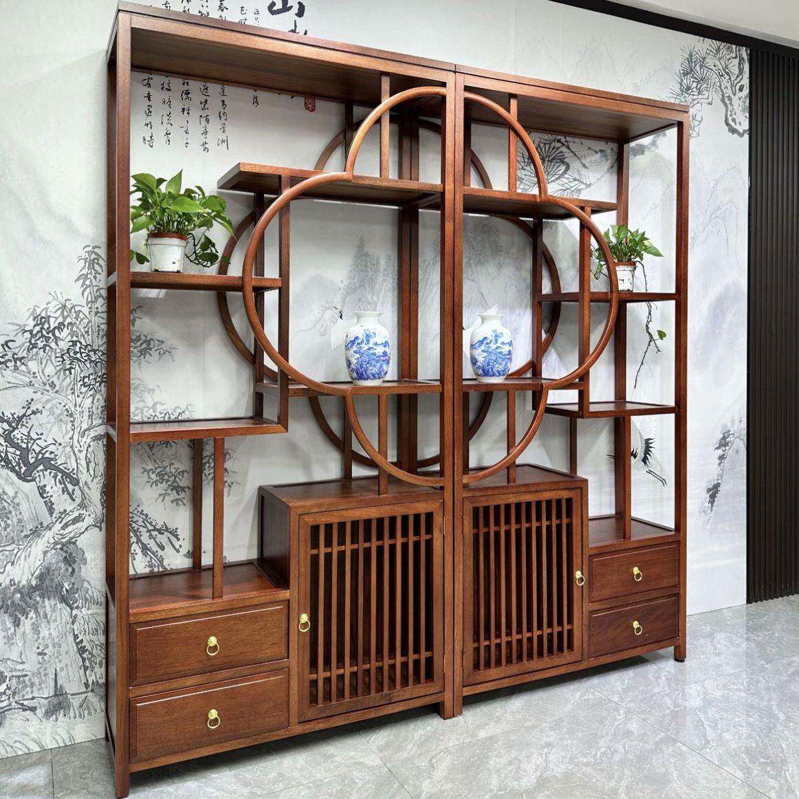 新梅花博古架新中式，置物架隔断展示架多功能多宝阁