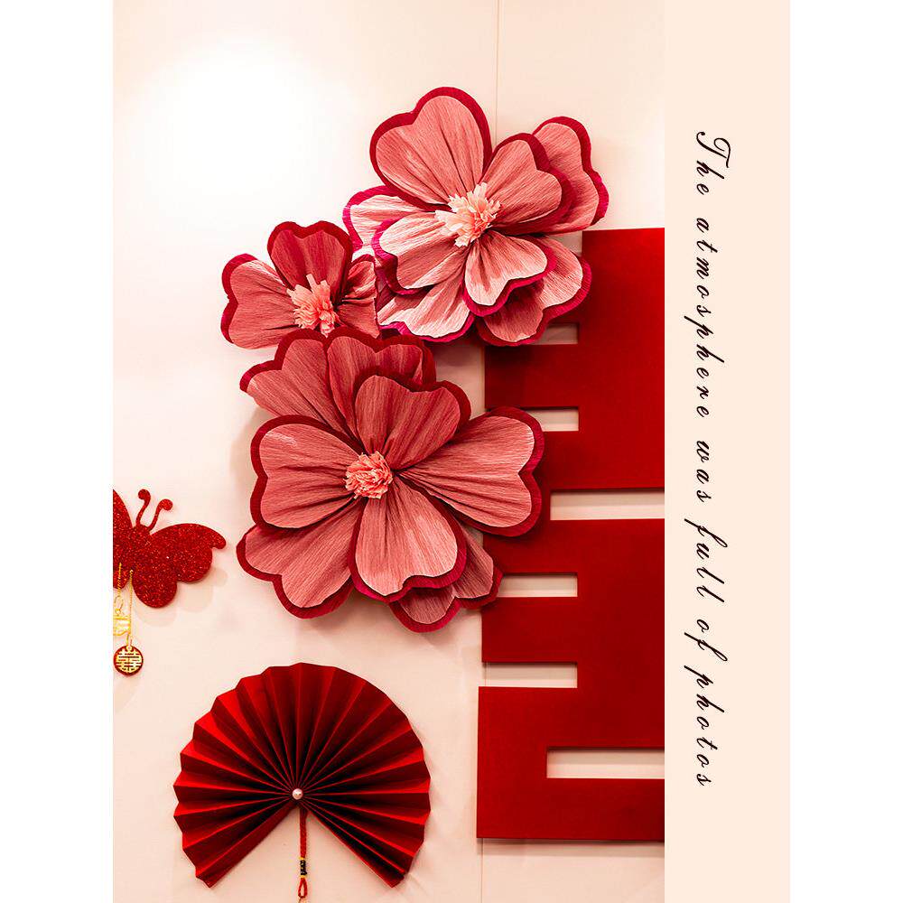 婚房褶皱花皱纹纸花装饰新房床头卧室背景墙布置假花订婚婚庆用品