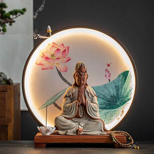 陶瓷祈祷观音佛像摆件灯背景家用双手合十观世音菩萨像供奉工艺品