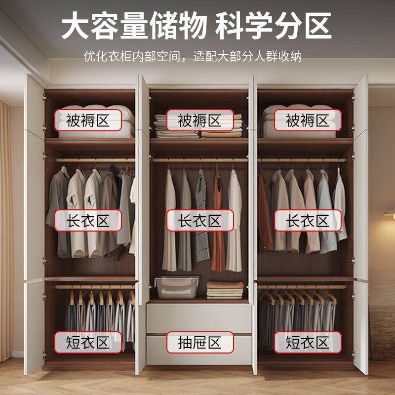 实木衣家用卧室全挂柜式免FBI安装现代简约对收开门柜子套装奢轻