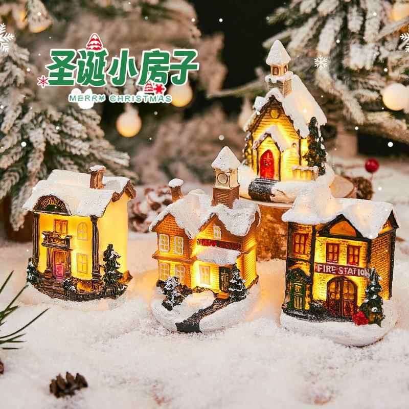 圣诞节摆件装饰品平安夜圣诞小房子微景观发光商店桌面创意礼物