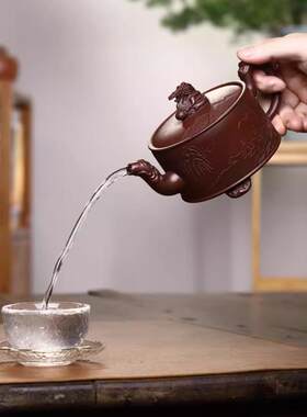 宜兴名家全手工紫砂壶三足螭龙壶原矿底槽清茶具纯手工家用茶壶