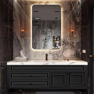 美式复古浴室柜组合岩板陶瓷无缝一体盆法式卫生间新款实木洗漱台