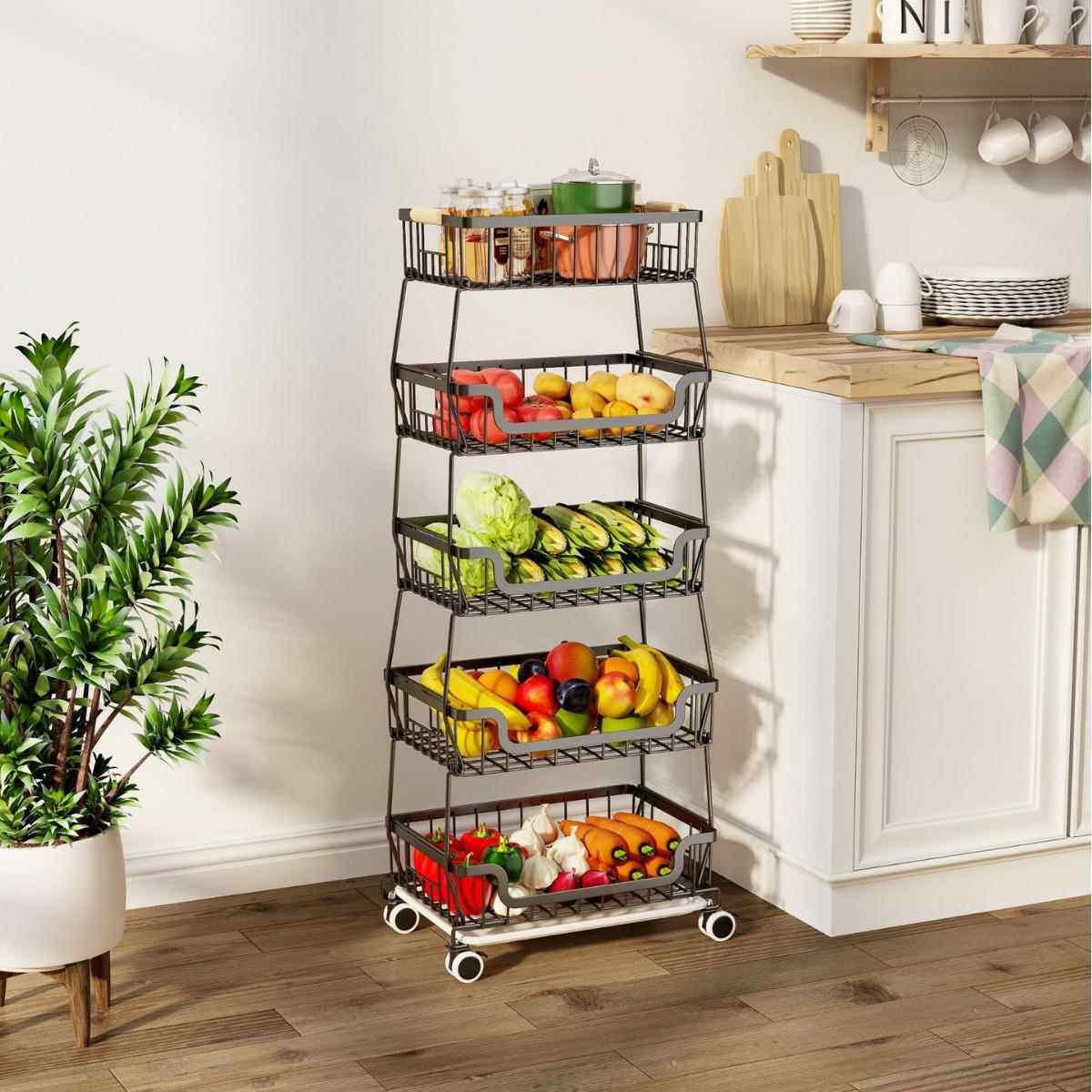 厨房置物架蔬菜架水果架储物收纳架果蔬架小推车果篮杂篮架厨房架