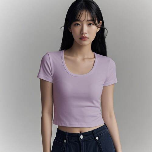 Solid Color Square Neck Short Top Casual Top for Daily