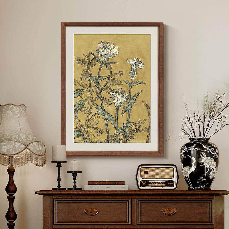 《植物研究》法式中古风客厅背景装饰画餐厅玄关复古花卉挂画卧室