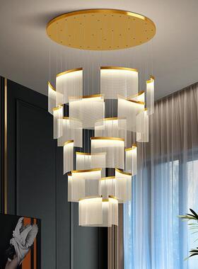 式楼大灯客厅大气867轻奢现楼代复挑空挑高别墅大吊厅中空楼中梯