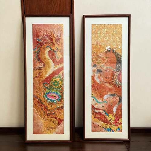 toi龙腾马跃70*20拼图相框588片实木空框加卡纸留白自裱画框挂墙