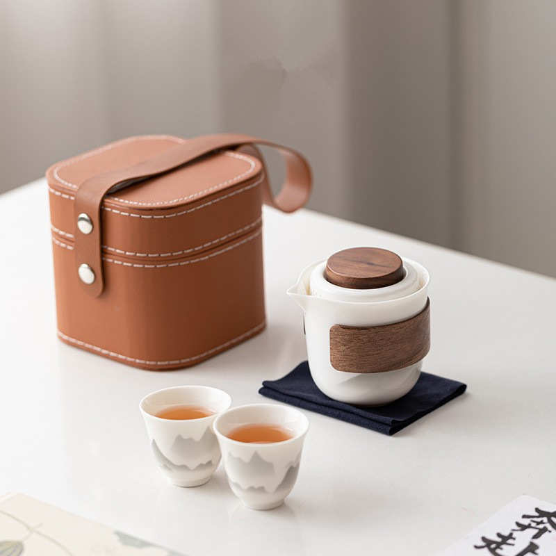 高档羊脂玉旅行茶具便携式快客杯户外旅游露营功夫茶杯泡茶壶套装