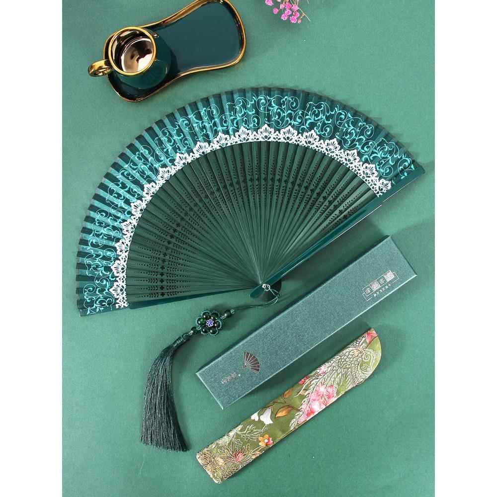 中式旗袍小折扇女士夏季随身中国风汉服扇子古风舞蹈扇蕾丝折叠扇
