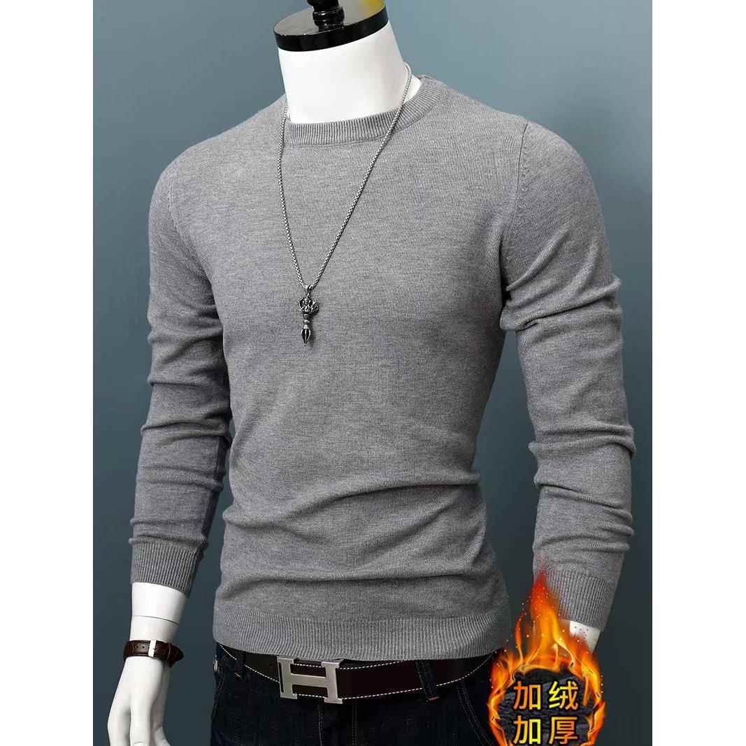 秋冬毛衣男士新款上衣圆领色季加绒加厚针织衫韩版修身保暖0926c