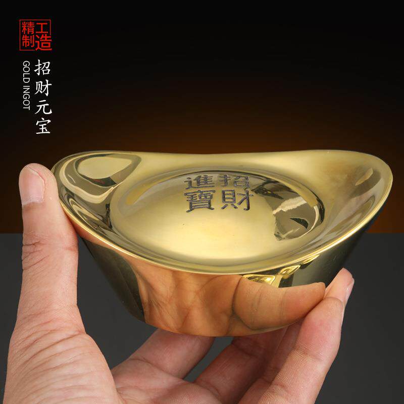 直销新款纯铜金元宝摆件招财大号小仿真黄铜实心元宝供桌乔迁结婚