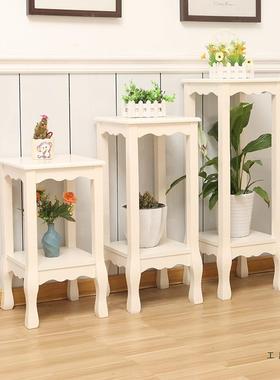 欧式实木花架白色简约单个省空间架落地客厅花架吊兰绿萝室内木质