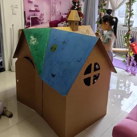 加大纸城堡别墅纸房子玩具纸板手工制作diy纸箱玩具屋儿童游戏屋