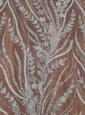 白色钉珍珠亮片软蕾丝珠布料RL227婚货纱女网花边礼服纱DIY现服装