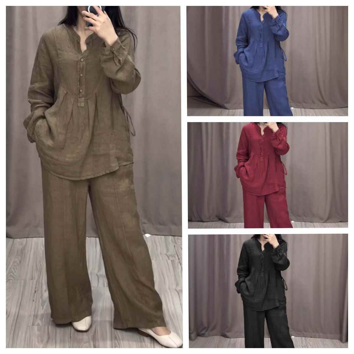 Autumn fashion cotton and linen long-sleeved half-open
