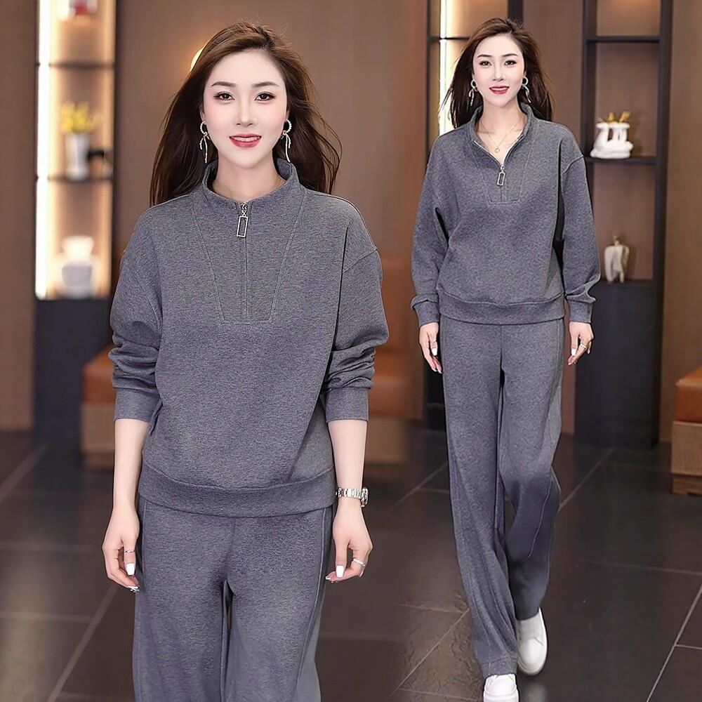 时尚休闲运动套装女2026春秋新款洋气显瘦立领卫衣阔腿裤两件套潮
