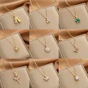 Gold Color Necklace for Women Zircon Jewelry Pendant Necklac