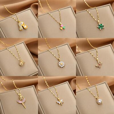 Gold Color Necklace for Women Zircon Jewelry Pendant Necklac