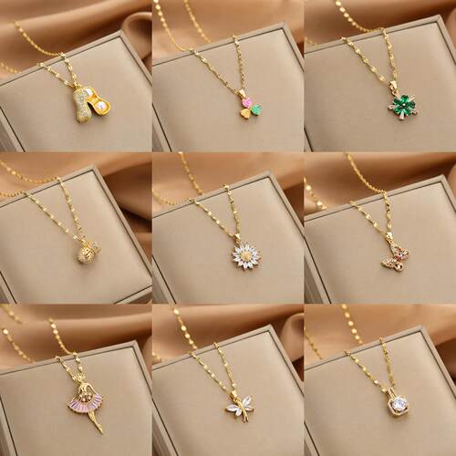 Gold Color Necklace for Women Zircon Jewelry Pendant Necklac
